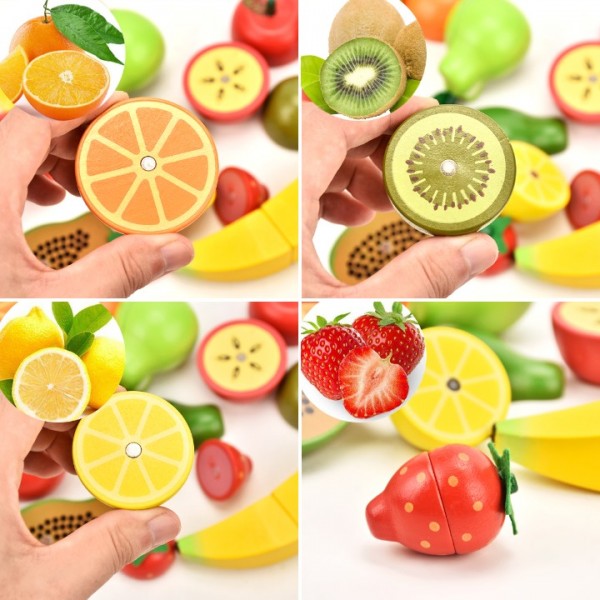 CARLORBO Wooden Toys for 2 Year Olds -  Pretend?Food Set for Kids?Play?Kitchen, Toy Fruit and Veg with Wooden Knif and Tray,Gift Idea for Boy Girl Birthday