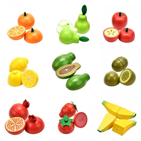 CARLORBO Wooden Toys for 2 Year Olds -  Pretend?Food Set for Kids?Play?Kitchen, Toy Fruit and Veg with Wooden Knif and Tray,Gift Idea for Boy Girl Birthday