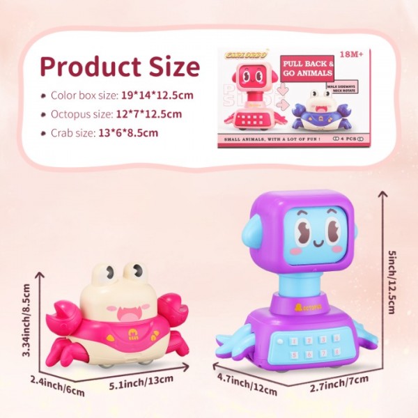 CARLORBO Car Toys for Toddlers 1-3, Baby Car Toys, Press and Go Ocean Animal Toy Cars for 18 Months to 2 3 4 5 Years, 4 Pcs